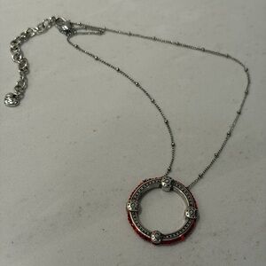 Brighton Silver-Tone Circle Necklace with Red Beads